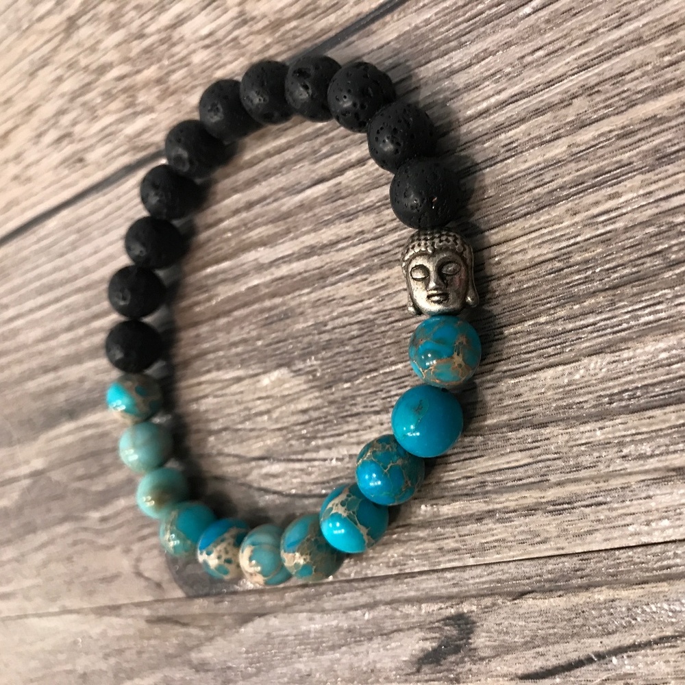 Turquoise, Gold & Black Diffuser Bracelet With Bu… - image 5